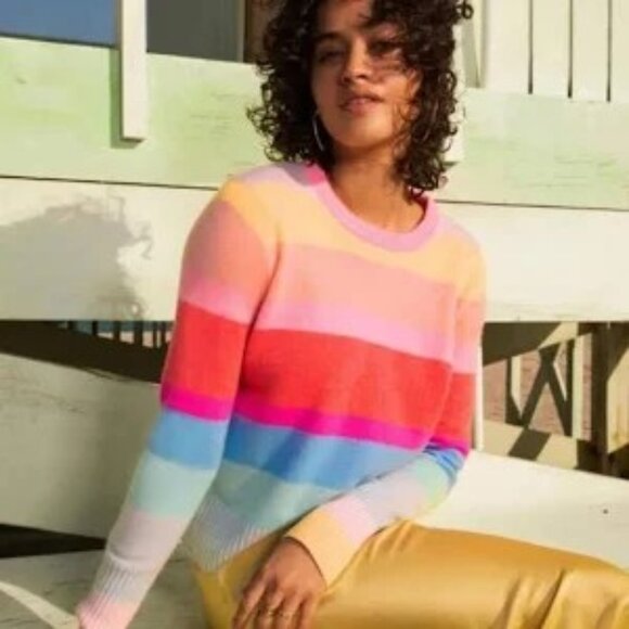 WHITE + WARREN Cashmere Rainbow Striped Sweater - Picture 2 of 8